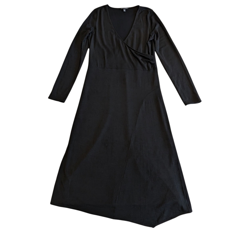Banana Republic Vintage Faux Wrap Wool-Blend Black Dress | L | Asymmetrical Hem